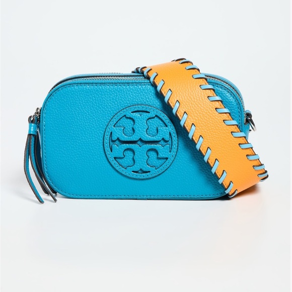 Tory Burch Handbags - Tory Burch Turquoise Leather Camera Bag with Orange Strap